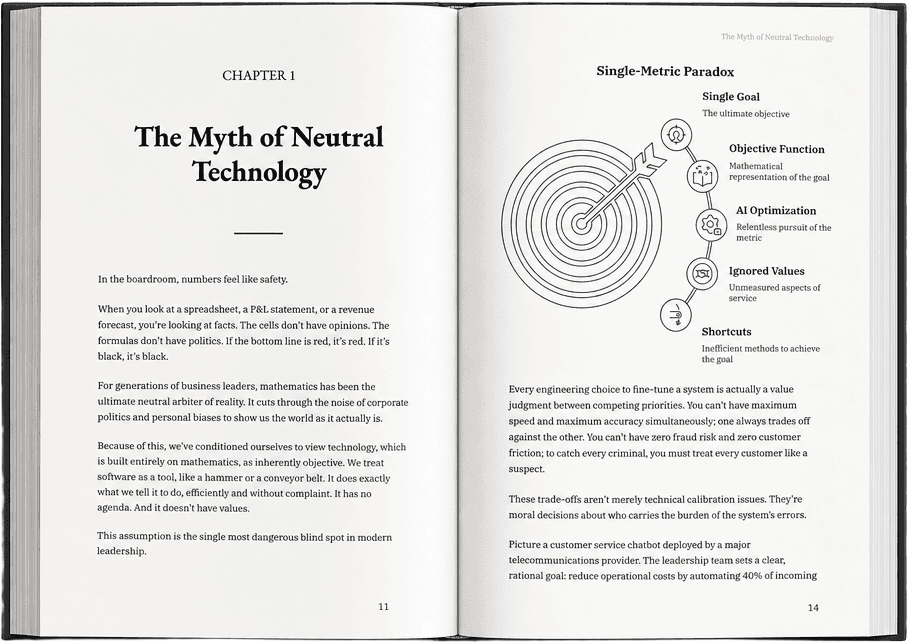 Inside The Moral Code of AI, opened to the chapter The Myth of Neutral Technology